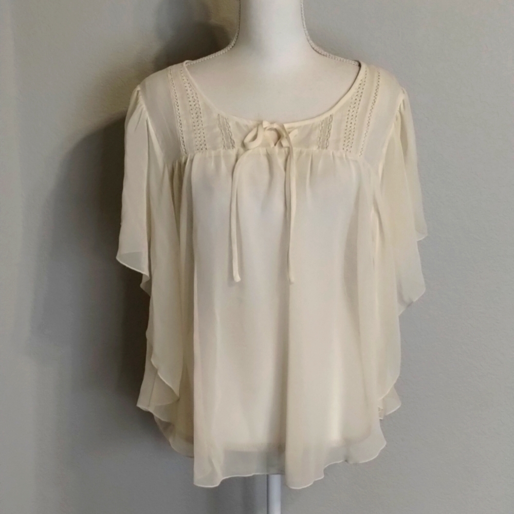 Jack by BB Dakota Sheer Cream Boho Top Size Large